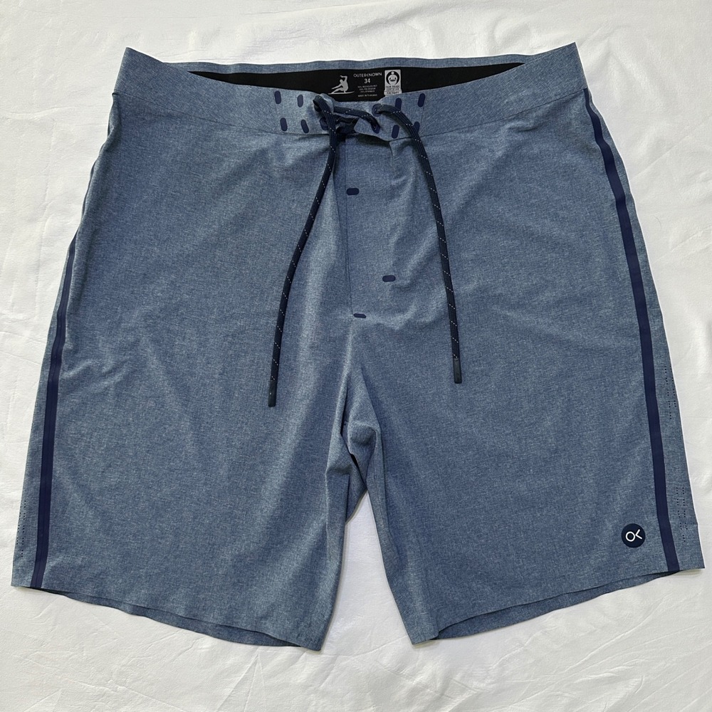 Outerknown Apex Shorts Mens 34 Blue Boardshorts Swim Trunks Stretch Recycled